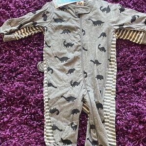 Gerber Gray and Black Footies with Dinosaur Print